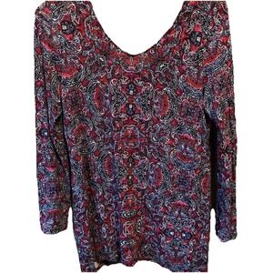 J. Jill Womens Tunic Top Multicolor Paisley Long Sleeve Scoop Neck Shark Bite S